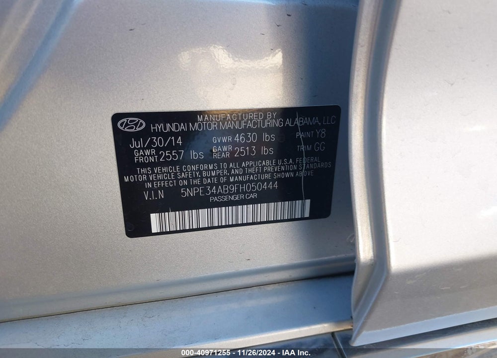 2015 HYUNDAI SONATA VIN: 5NPE34AB9FH050444
