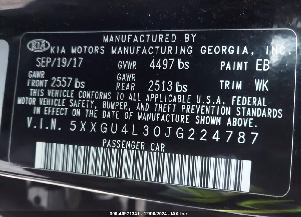 2018 KIA OPTIMA EX VIN: 5XXGU4L30JG224787