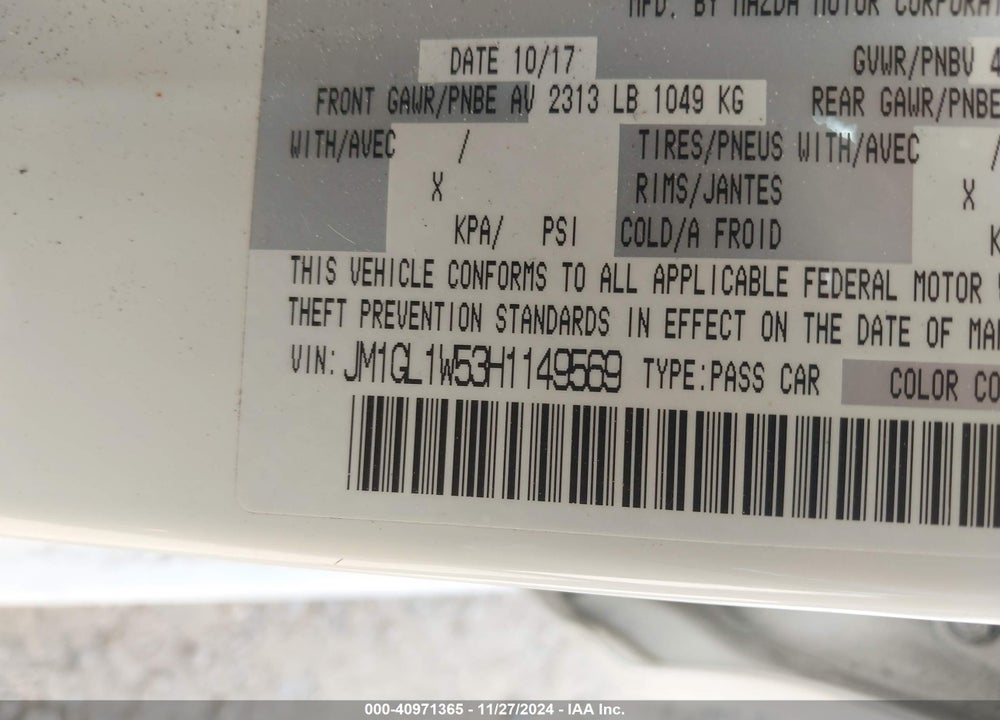 2017 MAZDA MAZDA6 VIN: JM1GL1W53H1149569