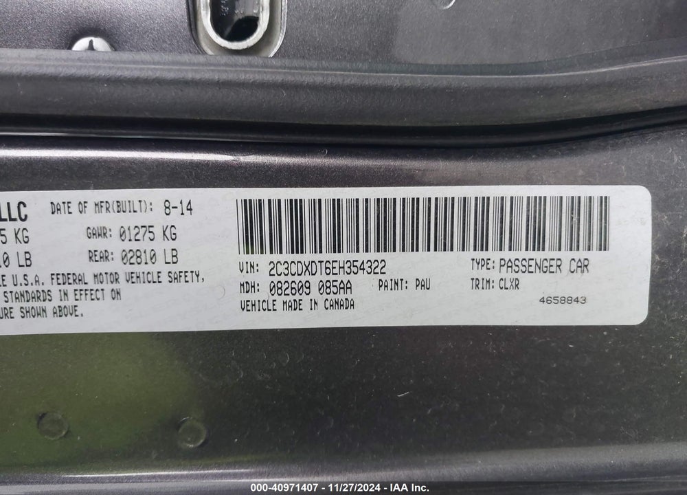 2014 DODGE CHARGER R/T VIN: 2C3CDXDT6EH354322