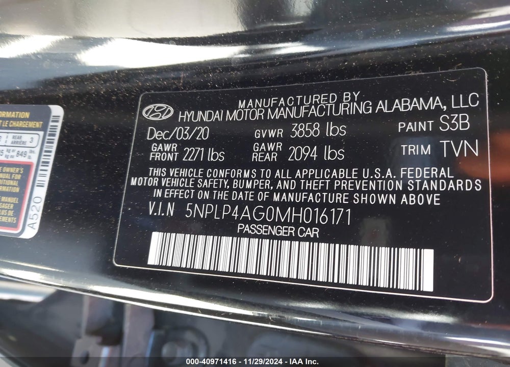 2021 HYUNDAI ELANTRA LIMITED VIN: 5NPLP4AG0MH016171