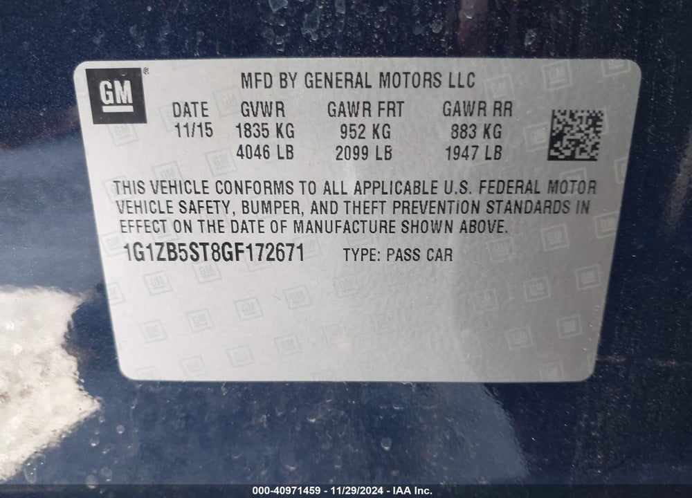 2016 CHEVROLET MALIBU LS VIN: 1G1ZB5ST8GF172671