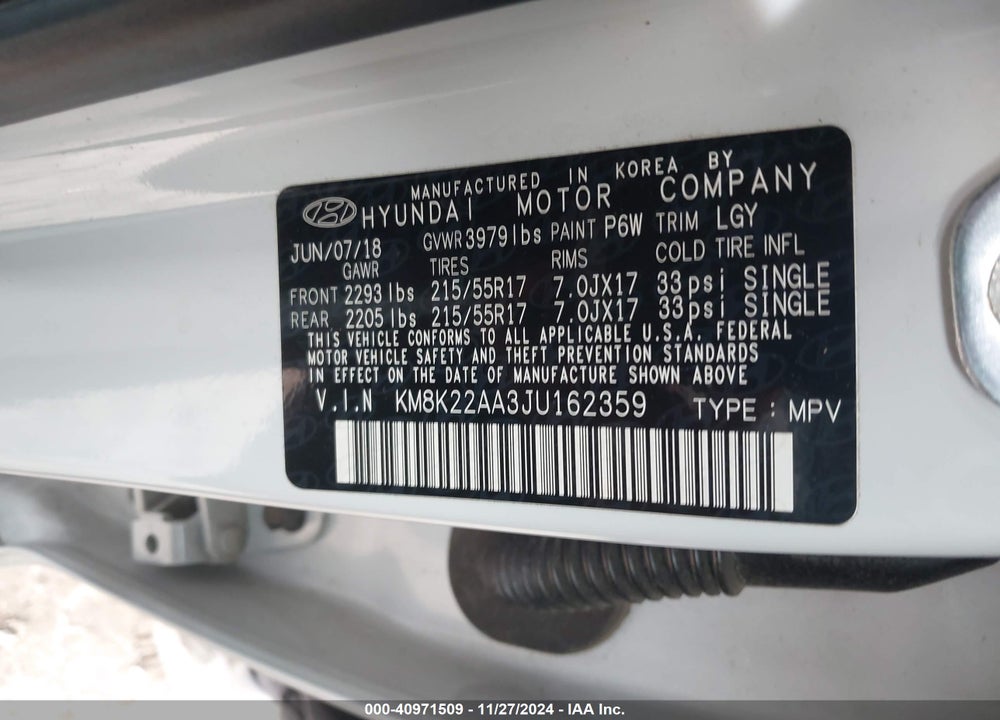 2018 HYUNDAI KONA SEL VIN: KM8K22AA3JU162359