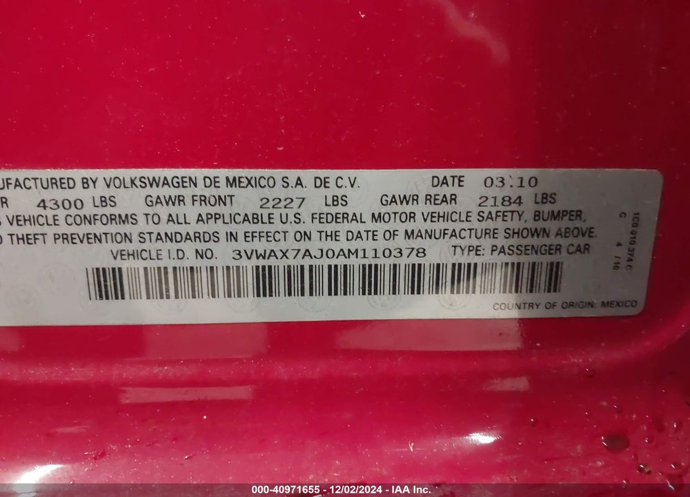 2010 VOLKSWAGEN JETTA LIMITED EDITION VIN: 3VWAX7AJ0AM110378