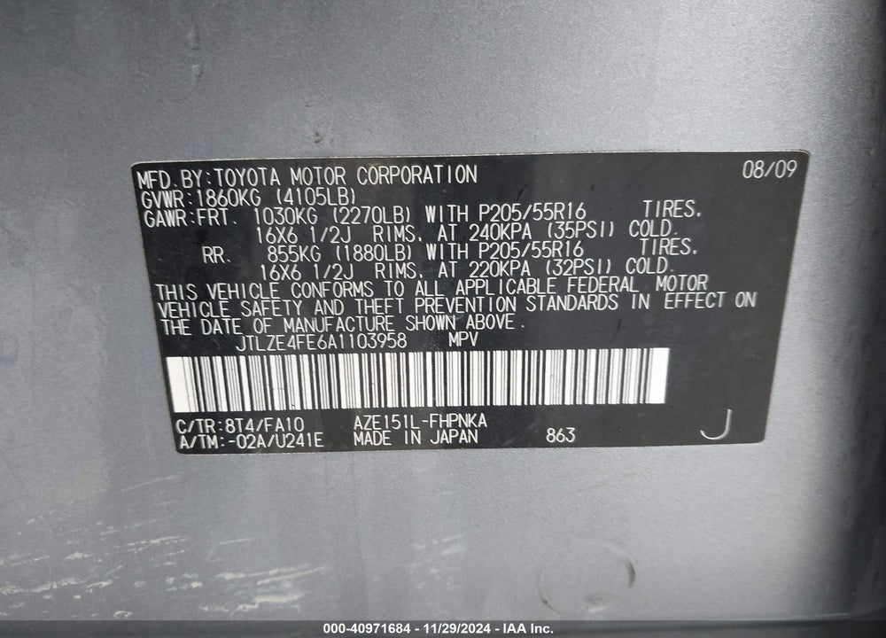 2010 SCION XB VIN: JTLZE4FE6A1103958