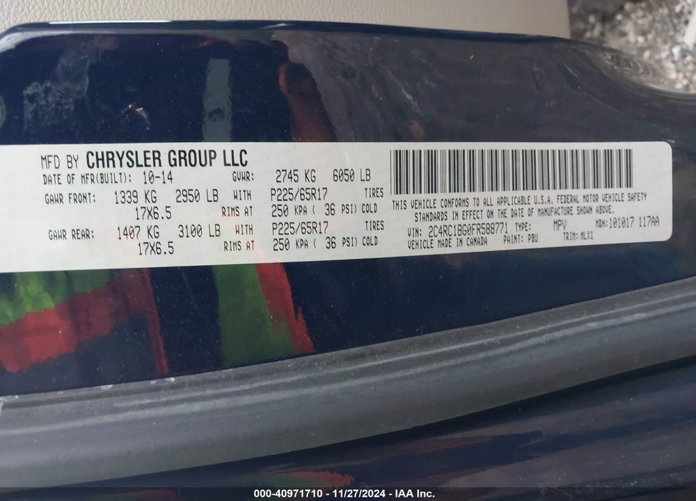 2015 CHRYSLER TOWN & COUNTRY TOURING VIN: 2C4RC1BG0FR588771