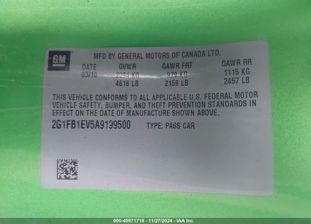 2010 CHEVROLET CAMARO 1LT VIN: 2G1FB1EV5A9199500