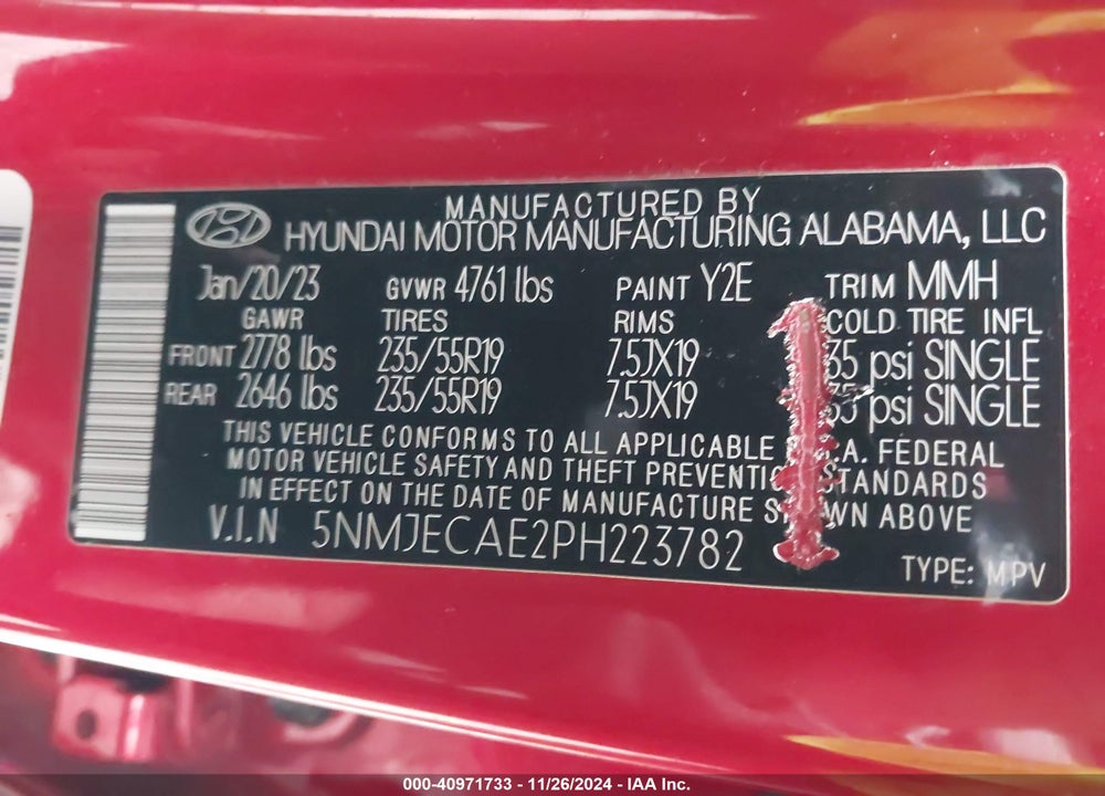 2023 HYUNDAI TUCSON LIMITED VIN: 5NMJECAE2PH223782