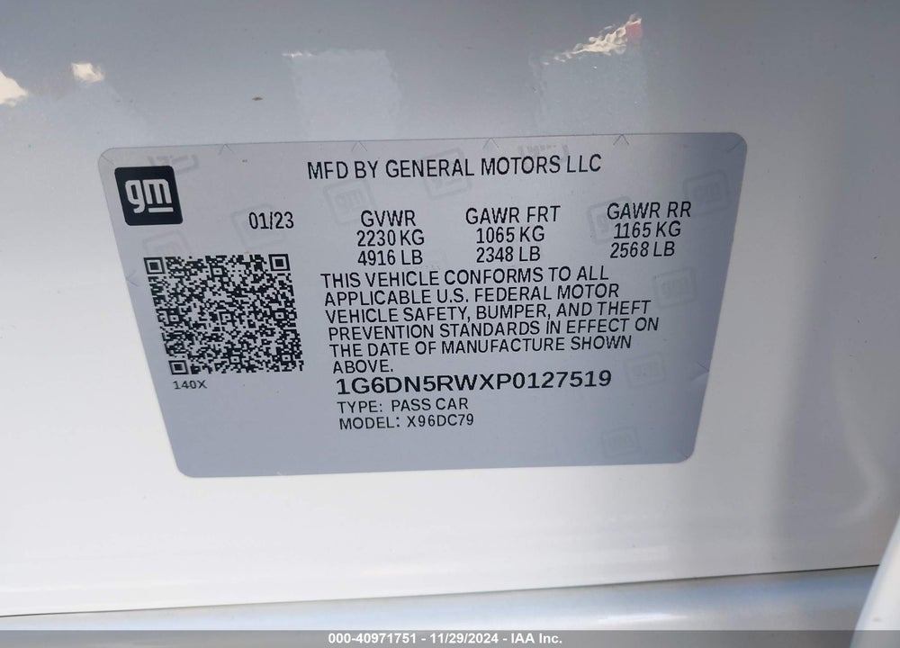 2023 CADILLAC CT5 PREMIUM LUXURY VIN: 1G6DN5RWXP0127519