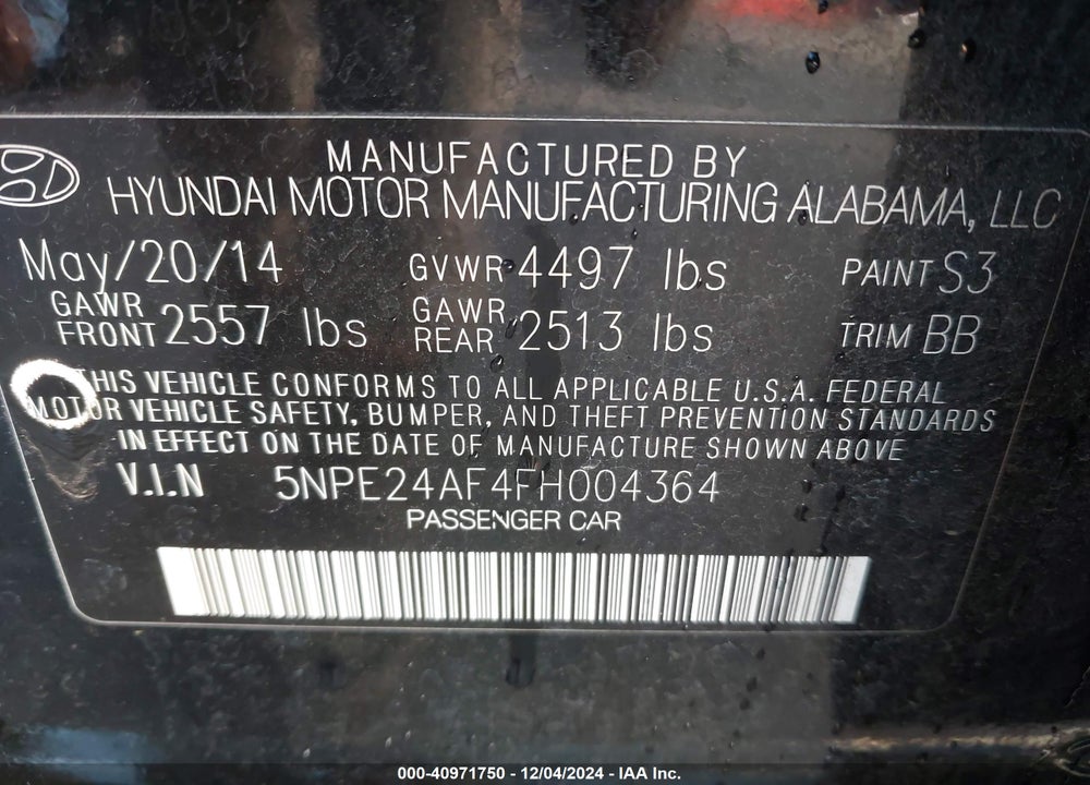2015 HYUNDAI SONATA SE VIN: 5NPE24AF4FH004364
