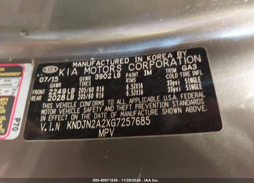 2016 KIA SOUL VIN: KNDJN2A2XG7257685