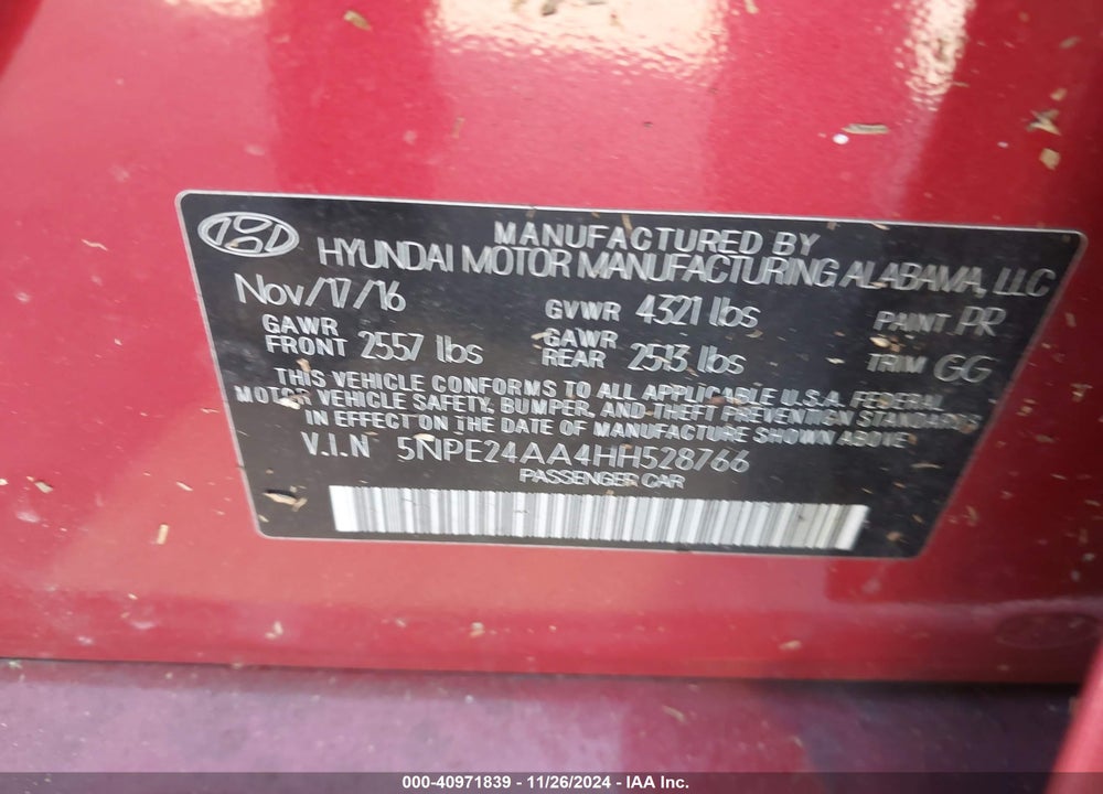 2017 HYUNDAI SONATA ECO VIN: 5NPE24AA4HH528766