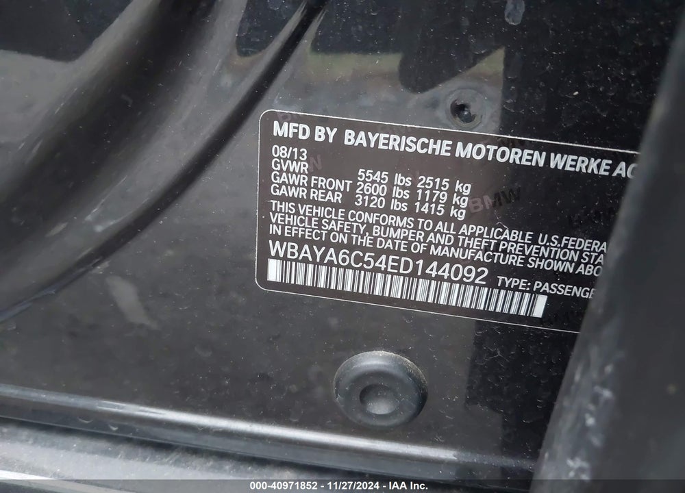 2014 BMW 740I VIN: WBAYA6C54ED144092