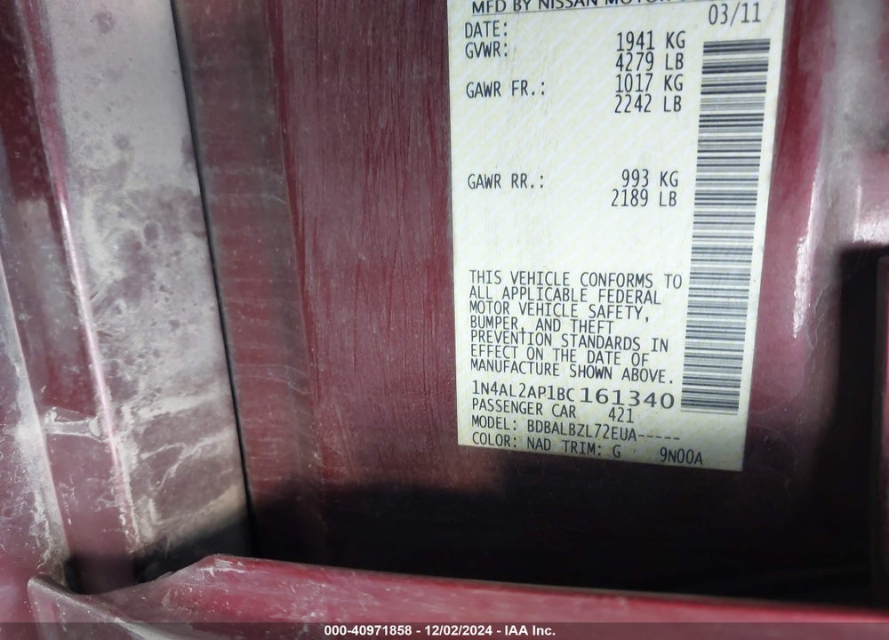 2011 NISSAN ALTIMA 2.5 S VIN: 1N4AL2AP1BC161340