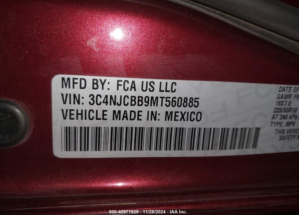 2021 JEEP COMPASS ALTITUDE FWD VIN: 3C4NJCBB9MT560885