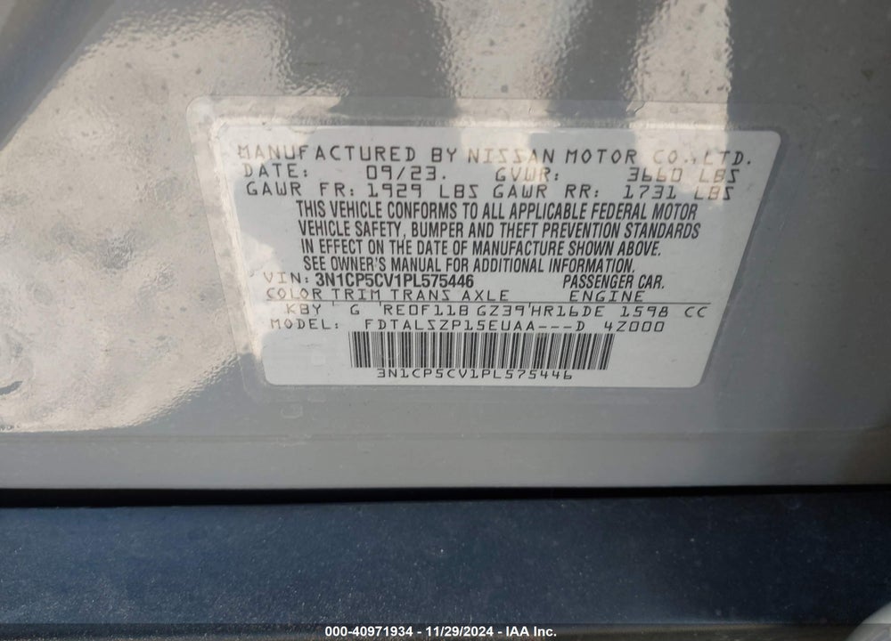 2023 NISSAN KICKS SV XTRONIC CVT VIN: 3N1CP5CV1PL575446
