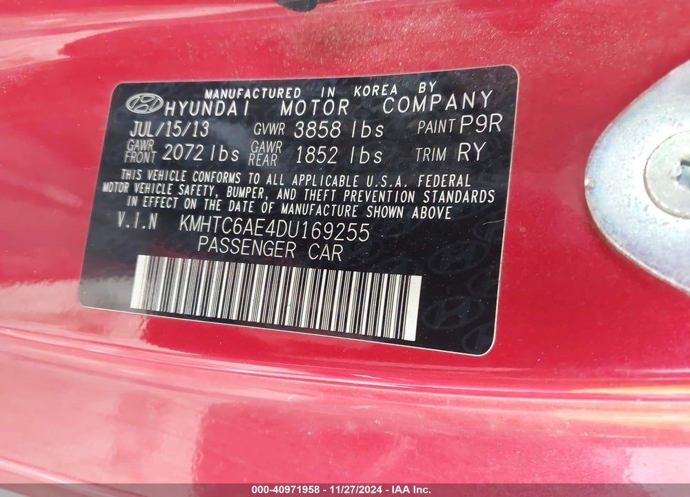 2013 HYUNDAI VELOSTER TURBO W/BLACK VIN: KMHTC6AE4DU169255