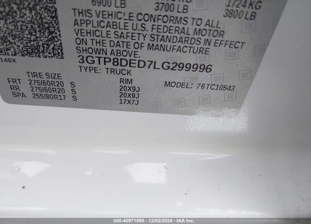 2020 GMC SIERRA 1500 2WD SHORT BOX SLT VIN: 3GTP8DED7LG299996
