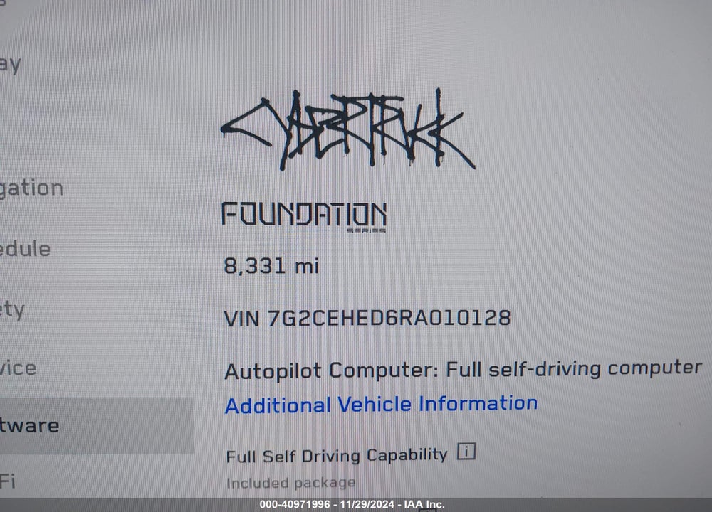 2024 TESLA CYBERTRUCK ALL-WHEEL DRIVE VIN: 7G2CEHED6RA010128