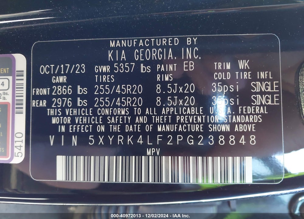 2023 KIA SORENTO SX VIN: 5XYRK4LF2PG238848