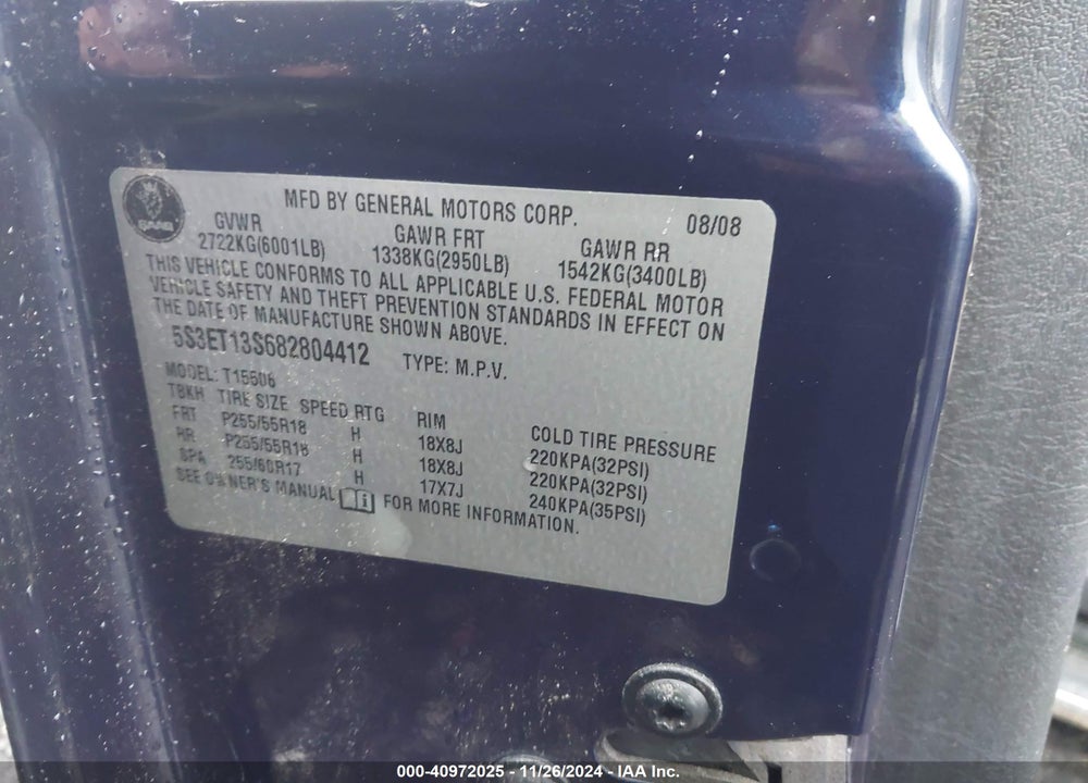 2008 SAAB 9-7X 4.2I VIN: 5S3ET13S682804412