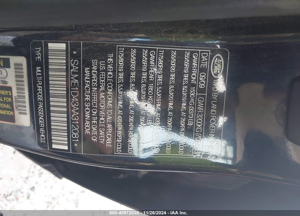 2010 LAND ROVER RANGE ROVER HSE VIN: SALME1D43AA312081