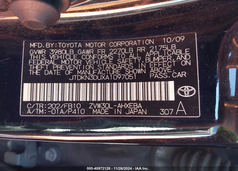 2010 TOYOTA PRIUS II VIN: JTDKN3DUXA1097051