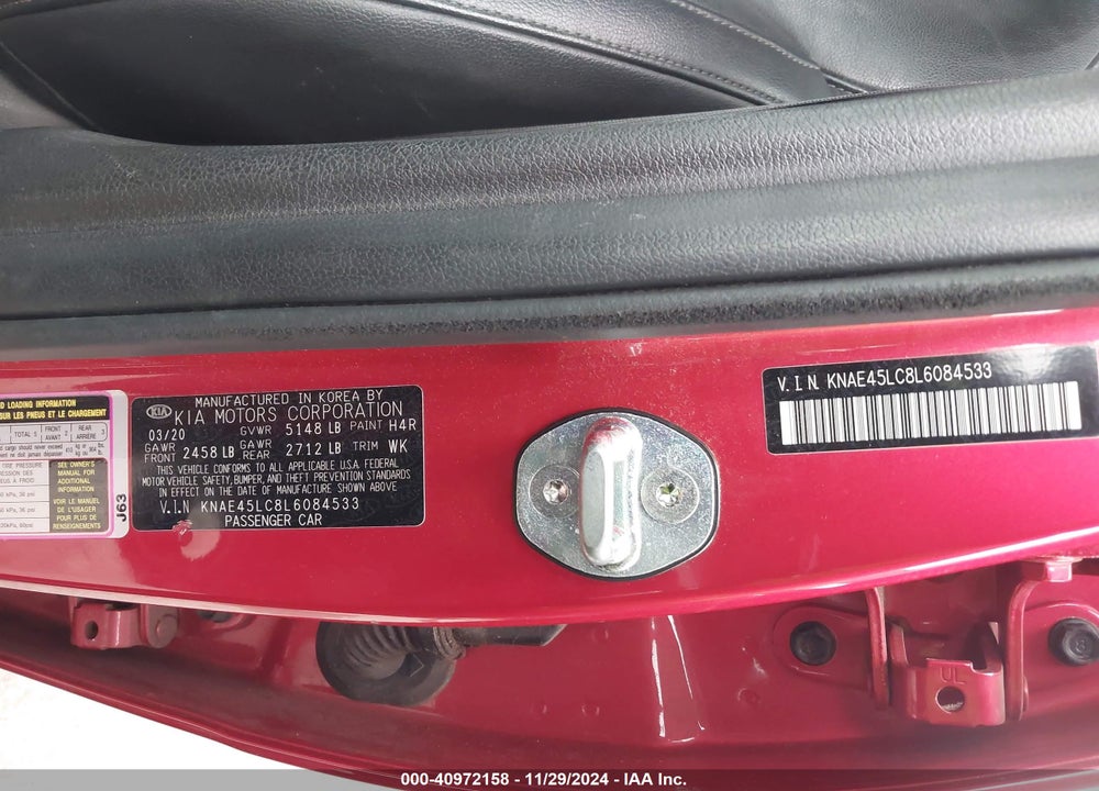 2020 KIA STINGER GT1 VIN: KNAE45LC8L6084533