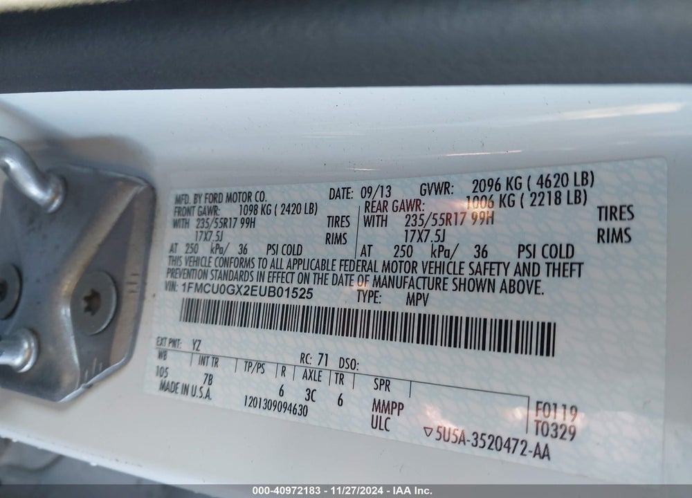 2014 FORD ESCAPE SE VIN: 1FMCU0GX2EUB01525