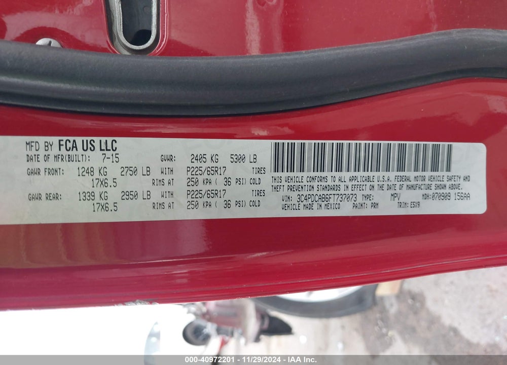 2015 DODGE JOURNEY AMERICAN VALUE PKG VIN: 3C4PDCAB6FT737073