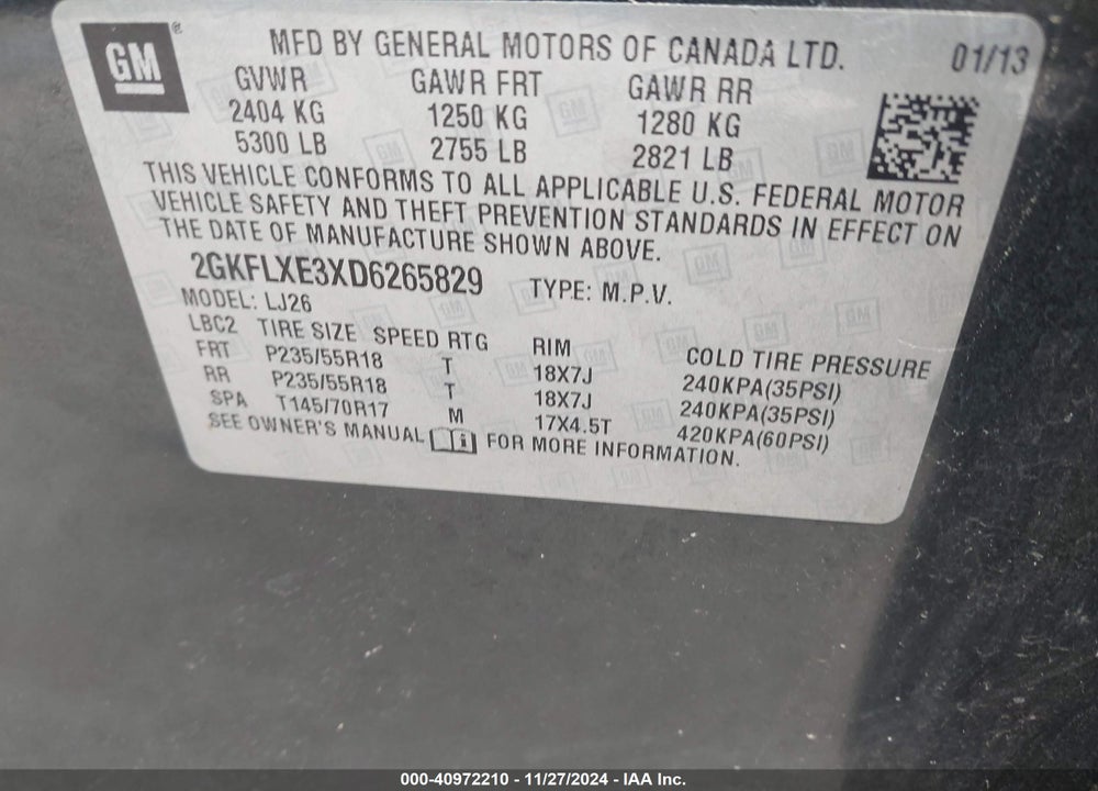 2013 GMC TERRAIN SLT-2 VIN: 2GKFLXE3XD6265829