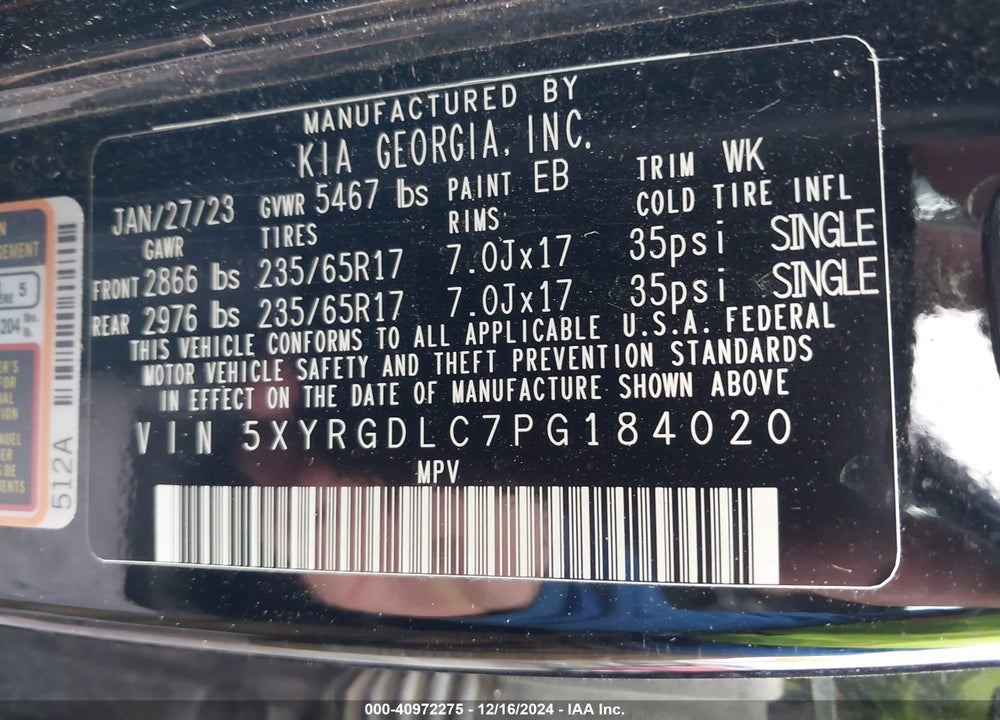 2023 KIA SORENTO LX VIN: 5XYRGDLC7PG184020