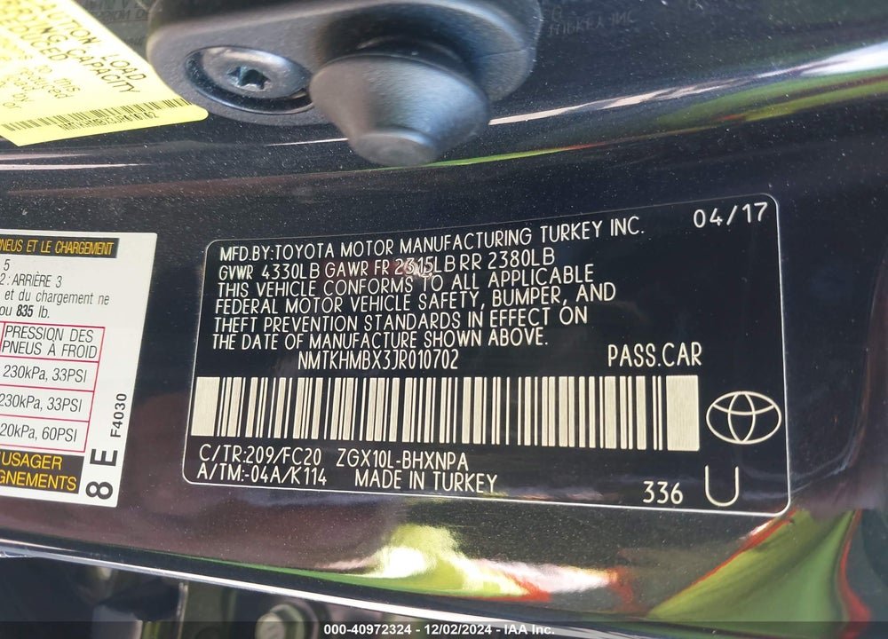 2018 TOYOTA C-HR XLE PREMIUM VIN: NMTKHMBX3JR010702