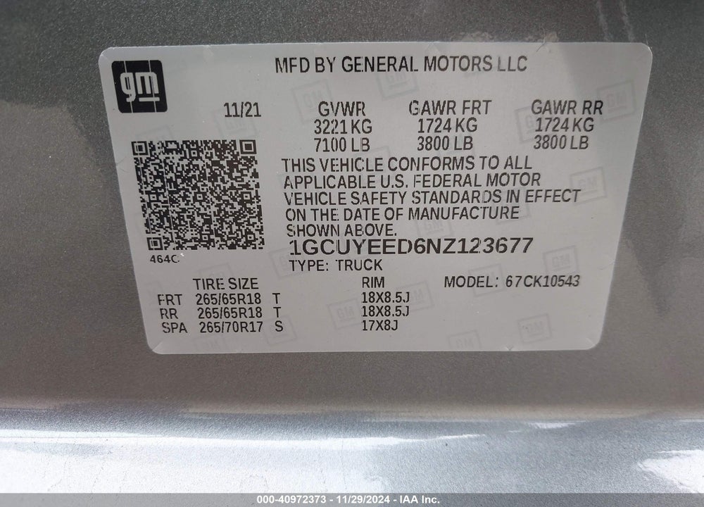 2022 CHEVROLET SILVERADO 1500 LTD 4WD SHORT BED RST VIN: 1GCUYEED6NZ123677