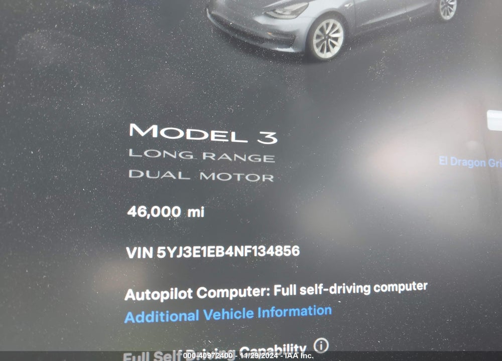2022 TESLA MODEL 3 VIN: 5YJ3E1EB4NF134856