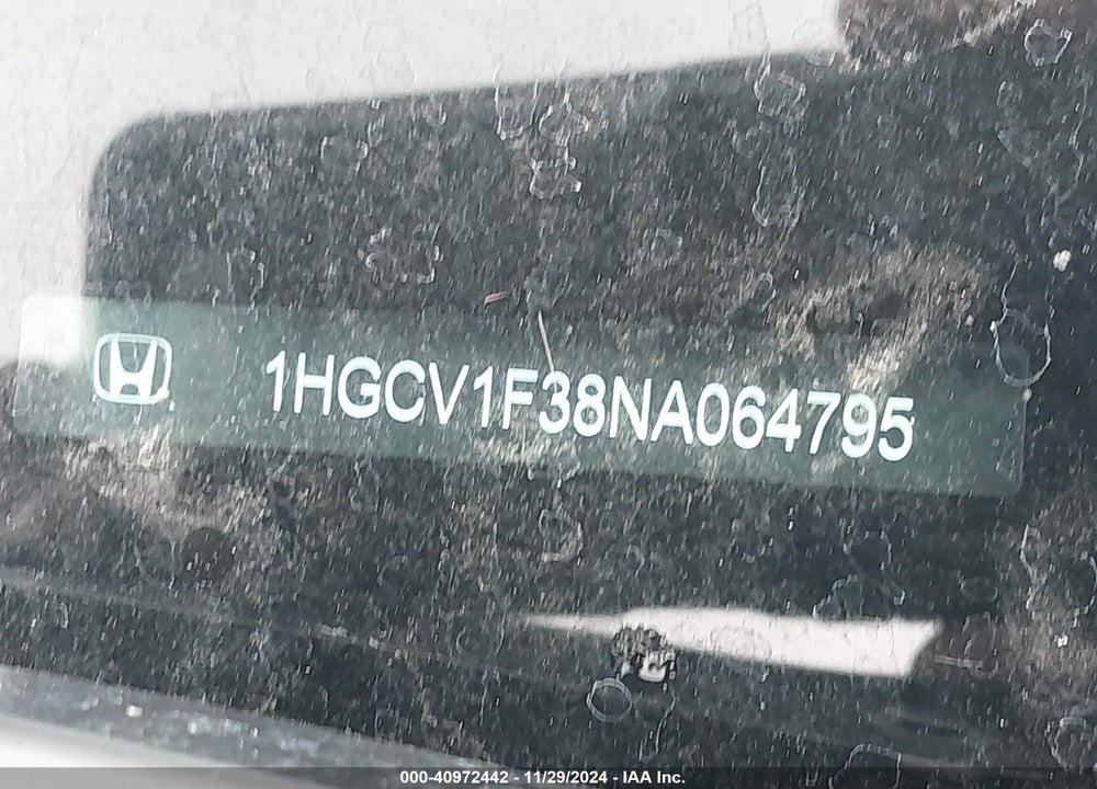 2022 HONDA ACCORD VIN: 1HGCV1F38NA064795