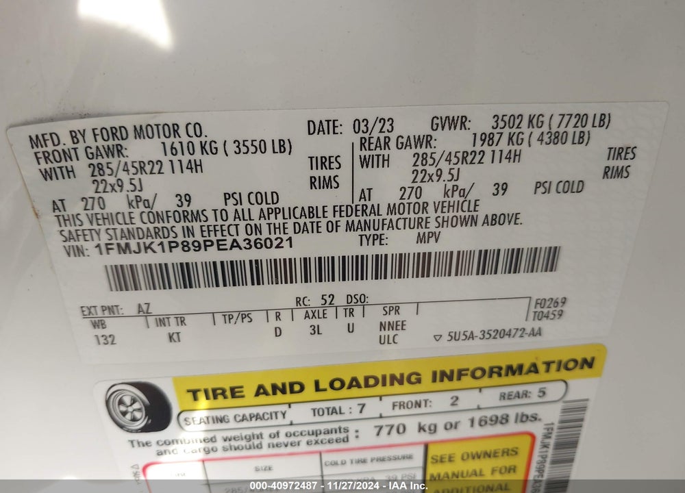 2023 FORD EXPEDITION KING RANCH MAX VIN: 1FMJK1P89PEA36021