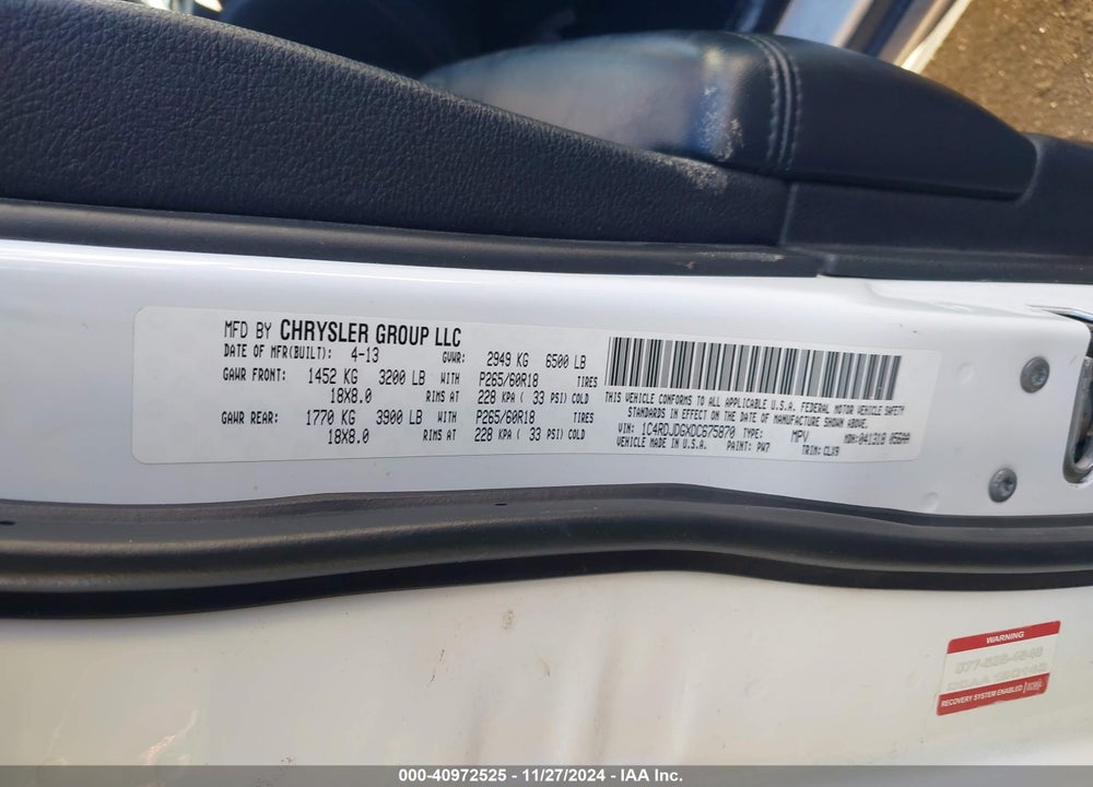 2013 DODGE DURANGO CREW VIN: 1C4RDJDGXDC675870