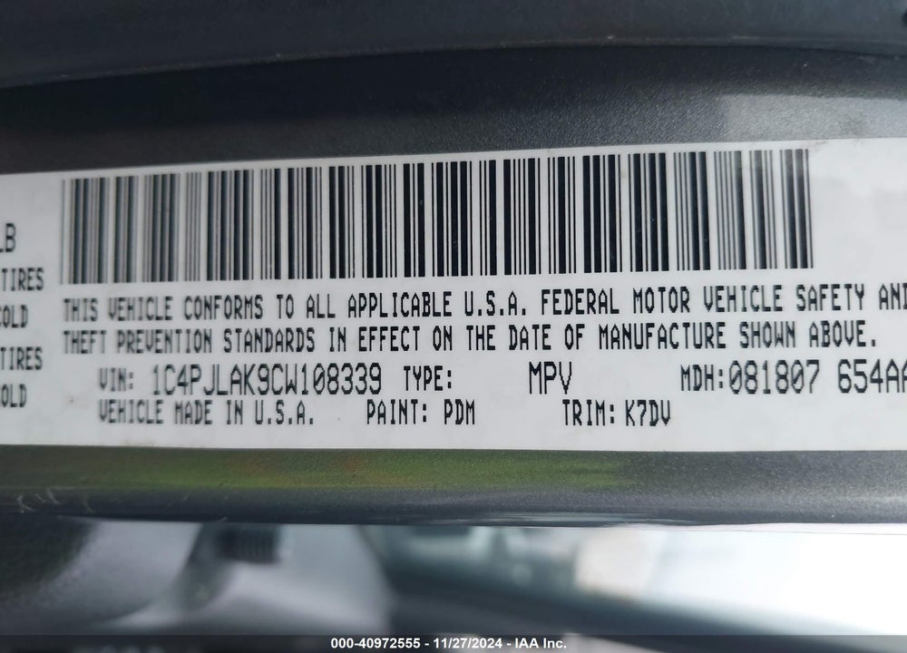 2012 JEEP LIBERTY SPORT VIN: 1C4PJLAK9CW108339