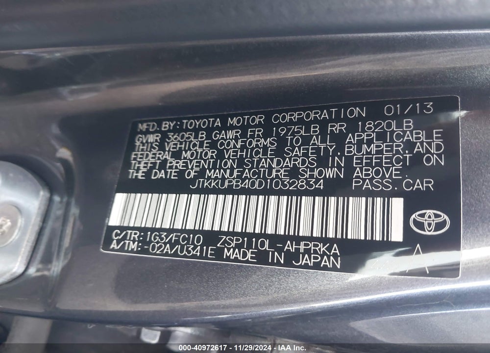 2013 SCION XD VIN: JTKKUPB40D1032834