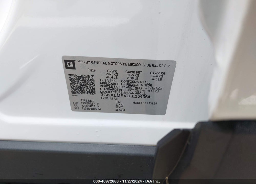 2020 GMC TERRAIN FWD SLE VIN: 3GKALMEV1LL154364
