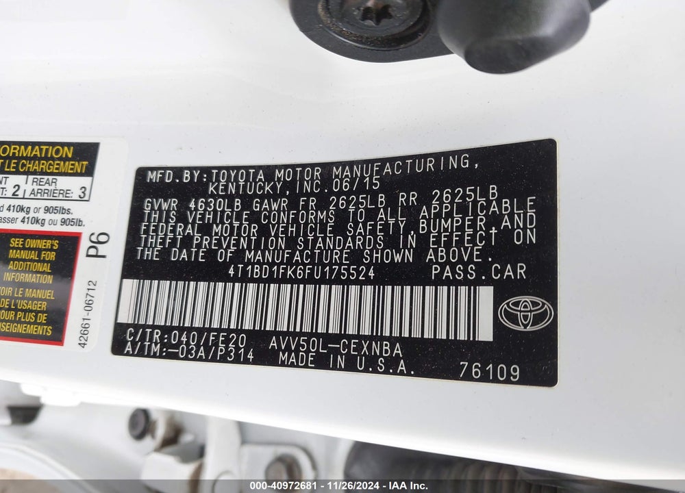 2015 TOYOTA CAMRY HYBRID LE VIN: 4T1BD1FK6FU175524