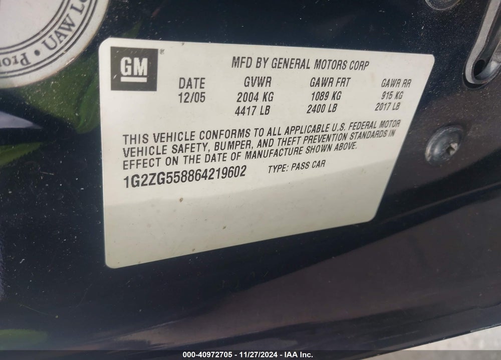 2006 PONTIAC G6 VIN: 1G2ZG558864219602