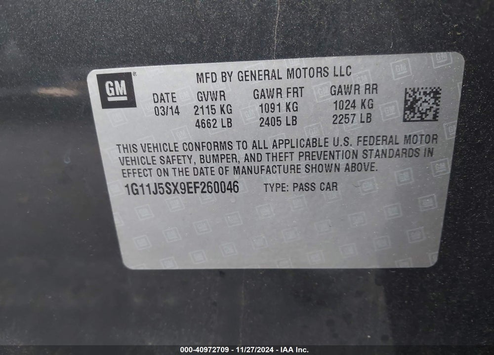 2014 CHEVROLET MALIBU 2LZ VIN: 1G11J5SX9EF260046