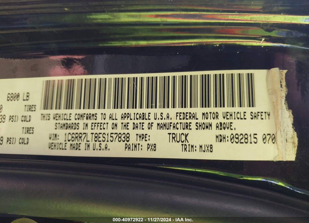 2014 RAM 1500 VIN: 1C6RR7LT8ES157838