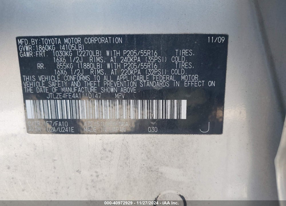 2010 SCION XB VIN: JTLZE4FE4A1110147