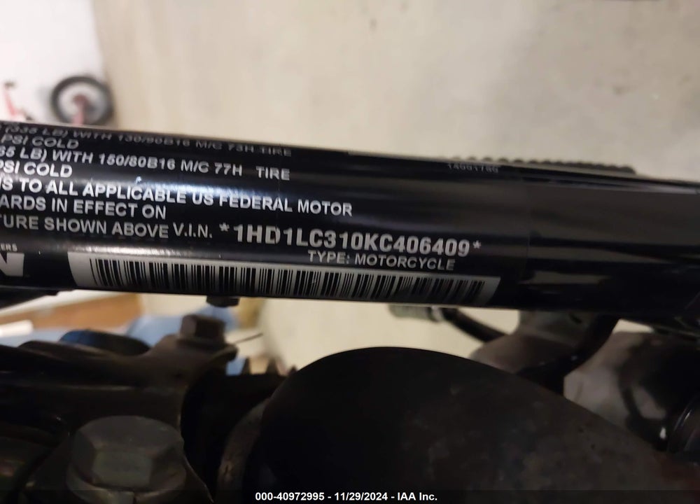 2019 HARLEY-DAVIDSON XL1200 X VIN: 1HD1LC310KC406409
