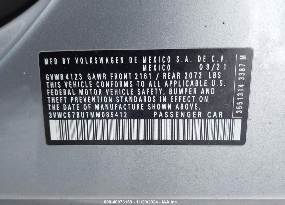 2021 VOLKSWAGEN JETTA 1.4T R-LINE/1.4T S/1.4T SE VIN: 3VWC57BU7MM085412