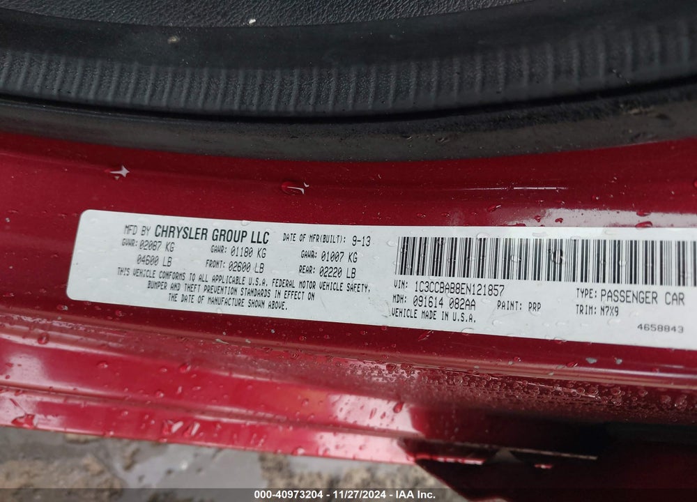 2014 CHRYSLER 200 LX VIN: 1C3CCBAB8EN121857