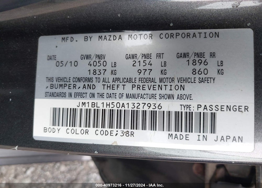 2010 MAZDA 3 S SPORT VIN: JM1BL1H50A1327936
